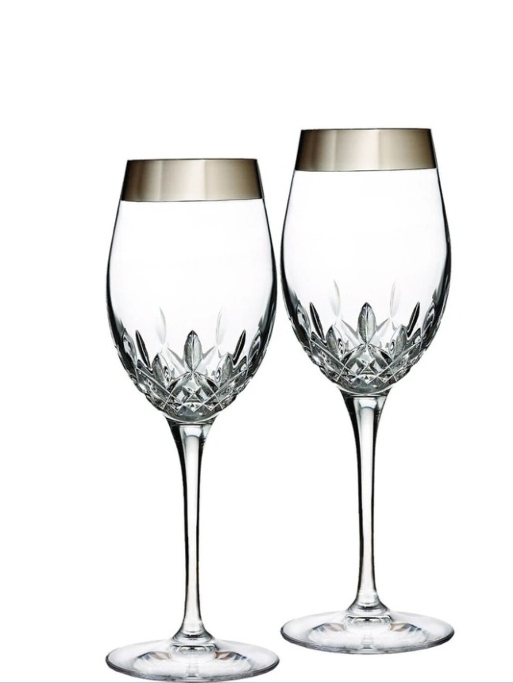 Wide Plate Band White Wine Glasses - Pair
